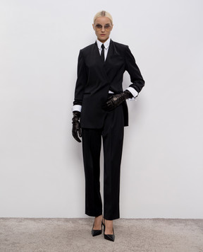 Brunello Cucinelli Black wool pants with monil chain MB166P9045