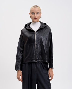Yves Salomon Black leather jacket with hood 23EYV20161APXX