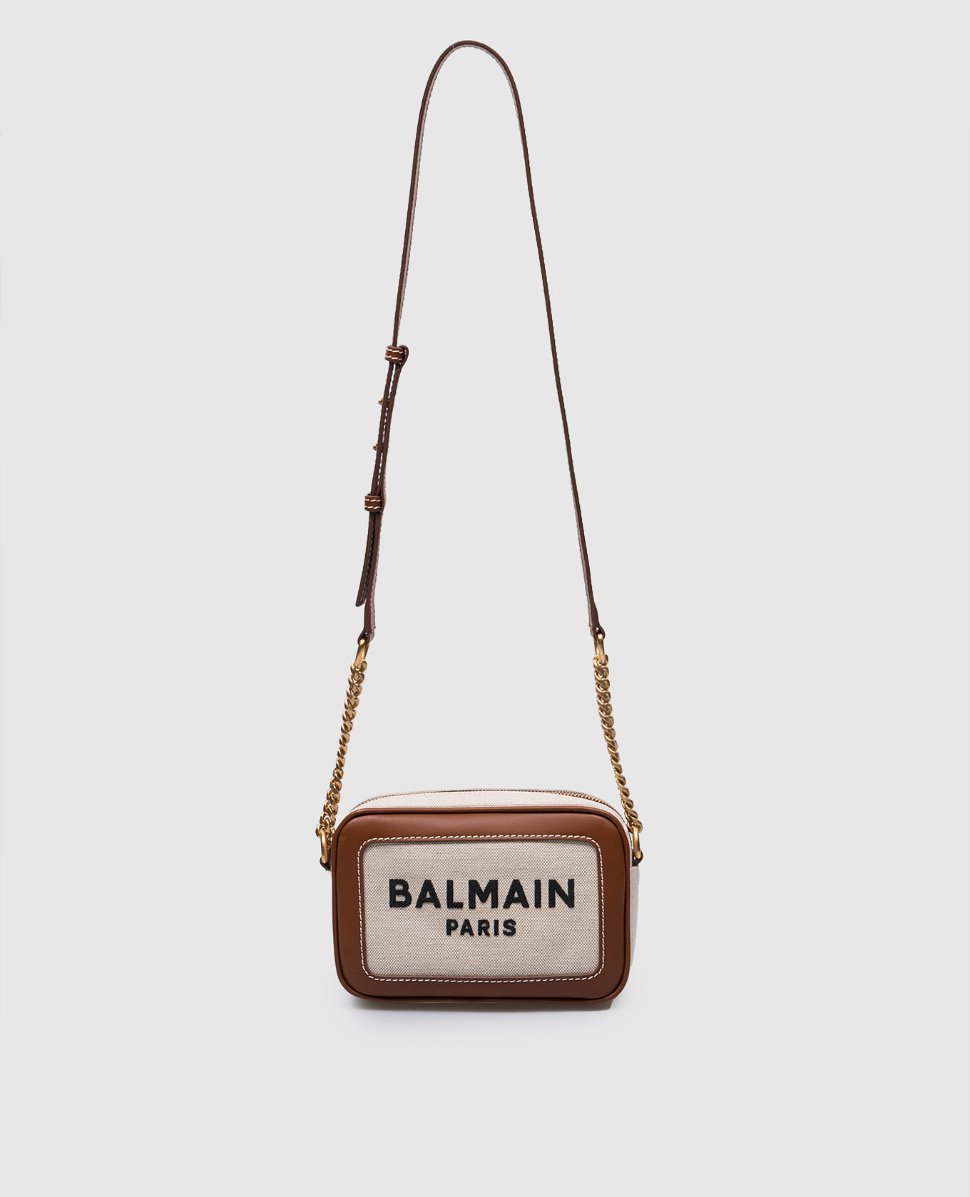 

B-Army cross body bag in beige with logo embroidered leather inserts Balmain, Бежевый