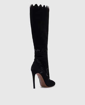 Alaia Black suede boots with patent inserts 6H3W146CC96