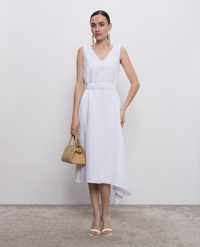 Peserico White linen dress with monil chain E02485A02600