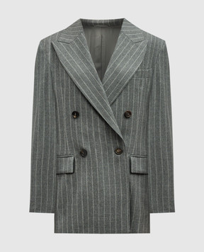 Brunello Cucinelli Gray double-breasted striped wool jacket with monil chain MD5777190P