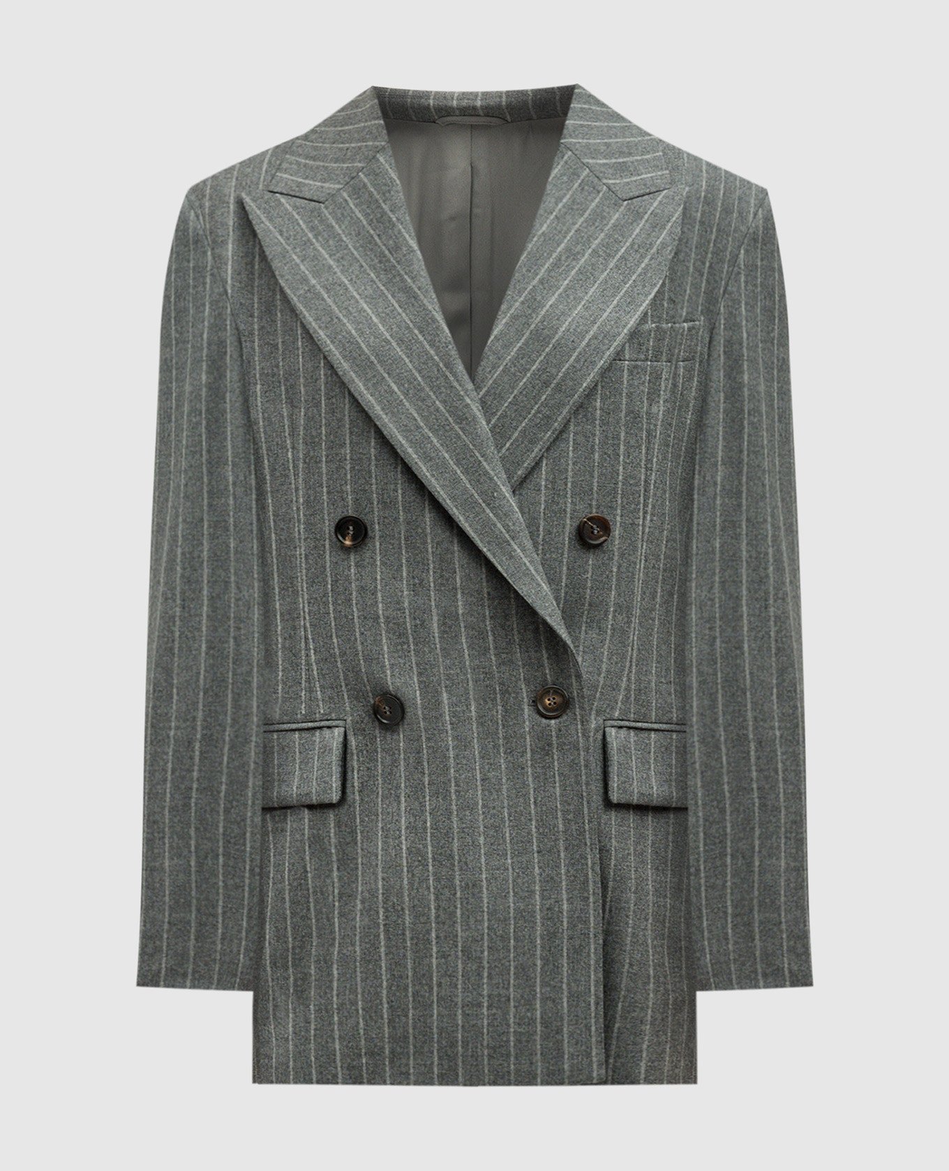 

Gray double-breasted striped wool jacket with monil chain Brunello Cucinelli, Grey