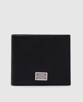 Dolce&Gabbana Black Dauphine leather wallet with ruthenium-plated plate BP1321AG219