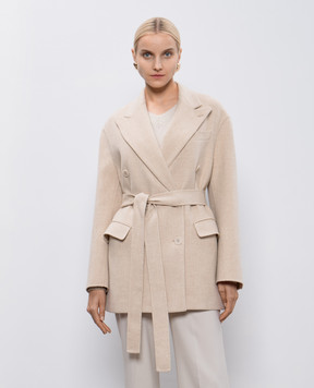 JOSEPH Beige double-breasted wool and silk coat JF008663