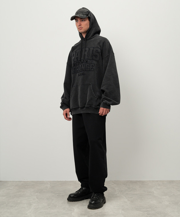 Vetements - Gray hoodie with textured embroidery Paris Vetements