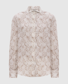 Brunello Cucinelli Beige linen shirt with paisley pattern MM6880028