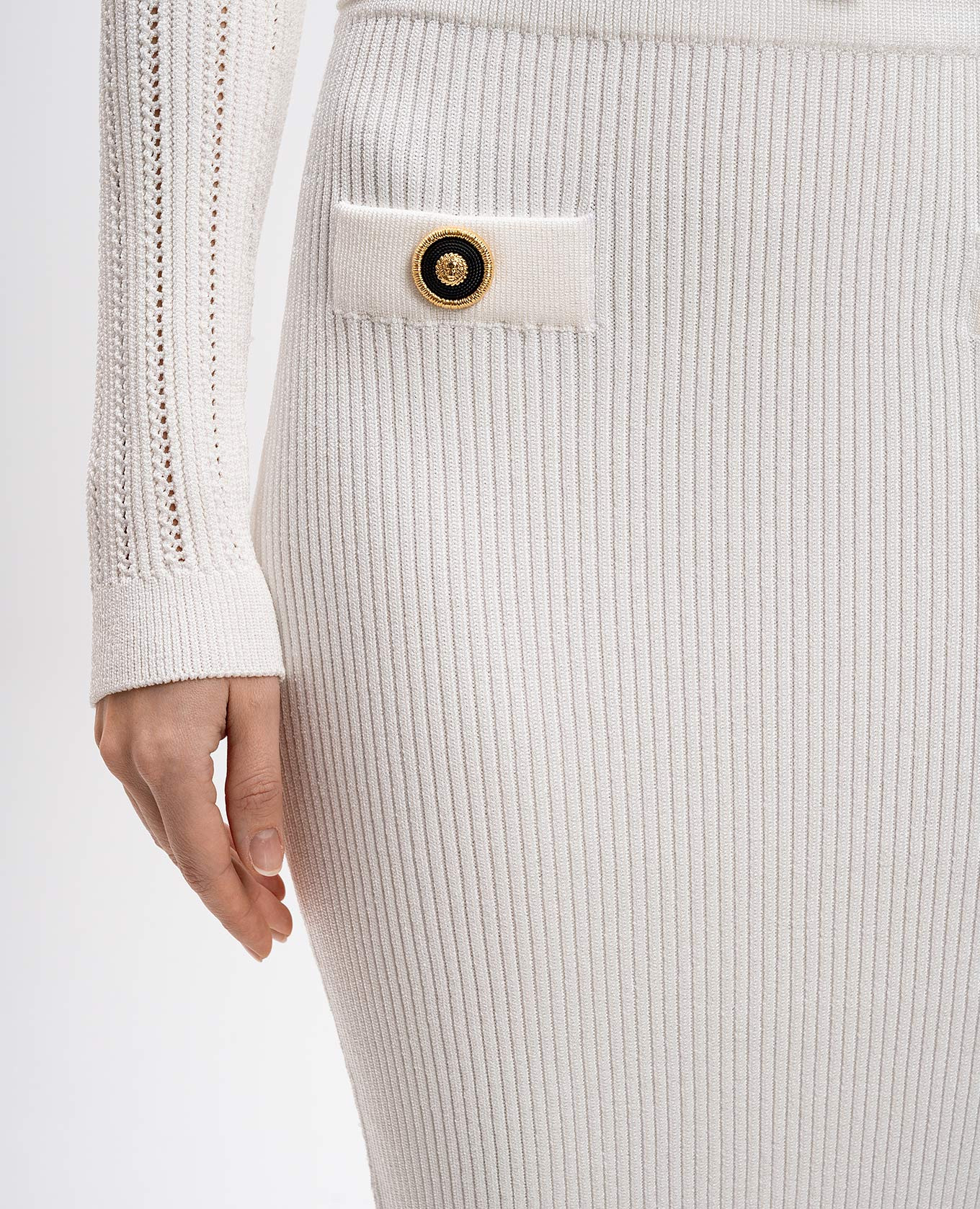 

White ribbed midi skirt with branded rivets Balmain