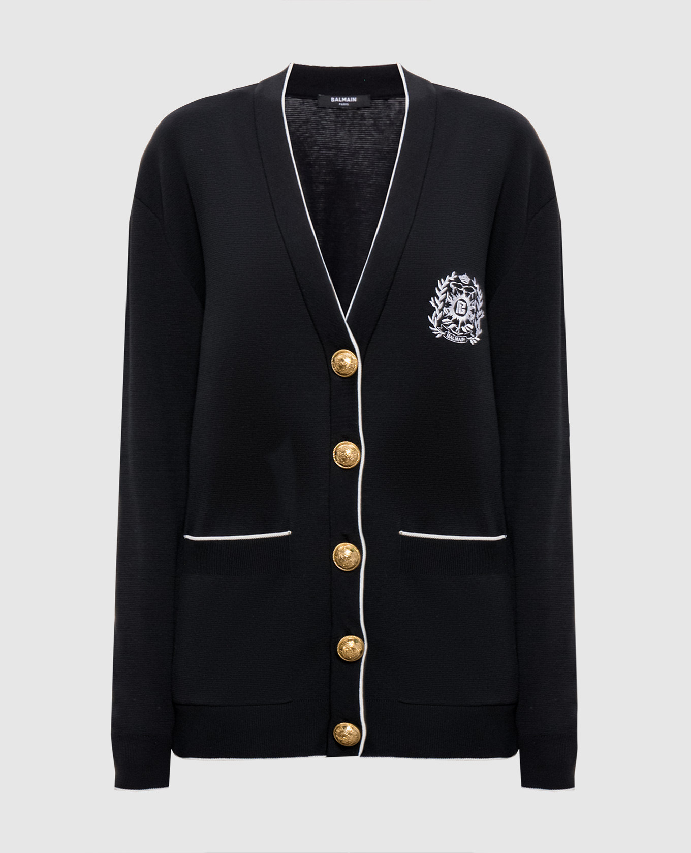 

Black silk cardigan with embroidered emblem Balmain