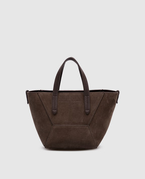 Brunello Cucinelli Mini borsa Duo in pelle scamosciata marrone con logo MBDLD2675