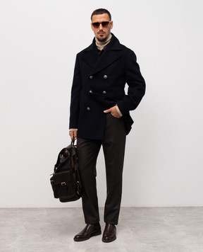Brunello Cucinelli Brown wool trousers with logo patch M038PF1010