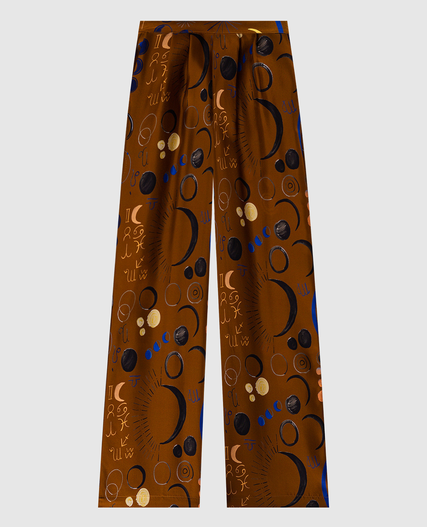 Isola printed silk trousers in brown Asceno