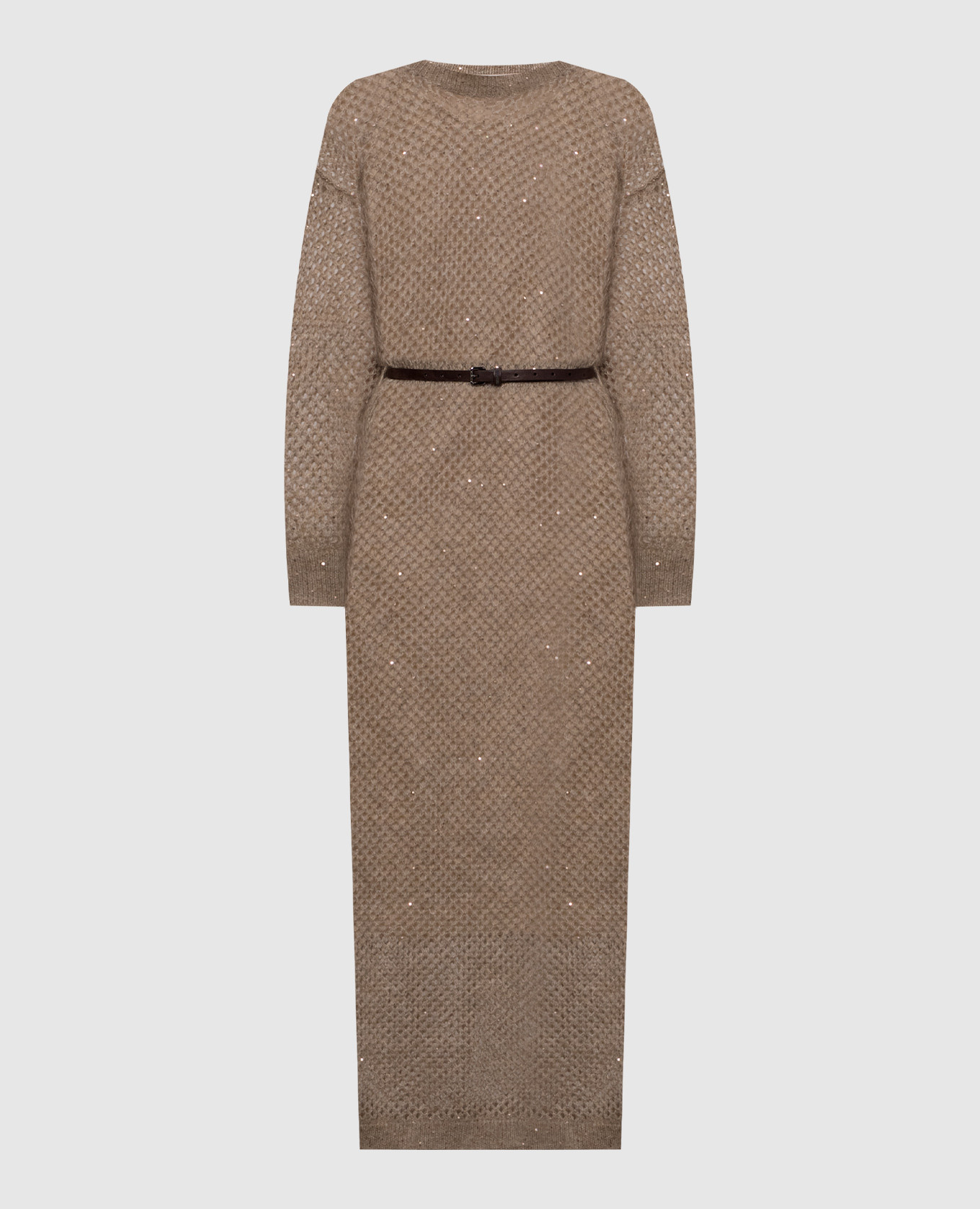 

Beige midi dress with mohair and wool in an openwork pattern Brunello Cucinelli