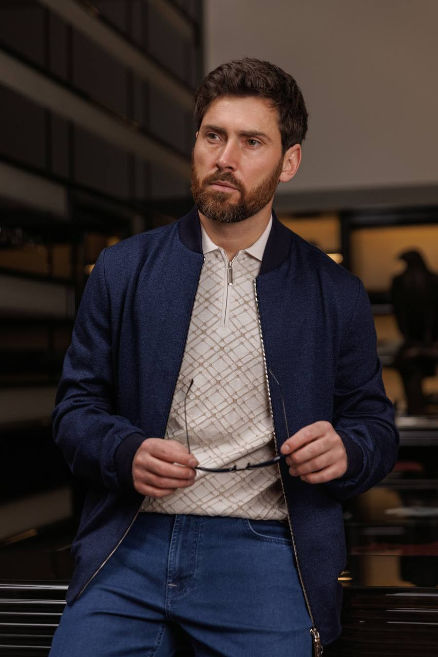 

Beige polo shirt with patterned silk Stefano Ricci