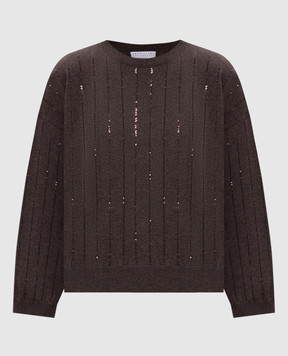 Brunello Cucinelli Brown cashmere sweater with sequins M12215100