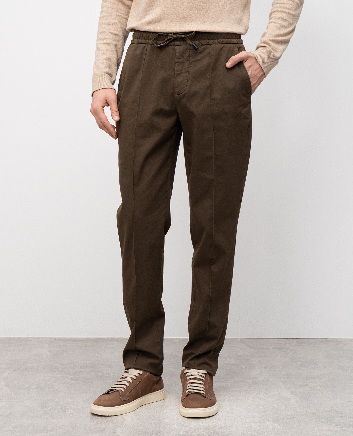 

Khaki pants with contrast logo emblem ISAIA