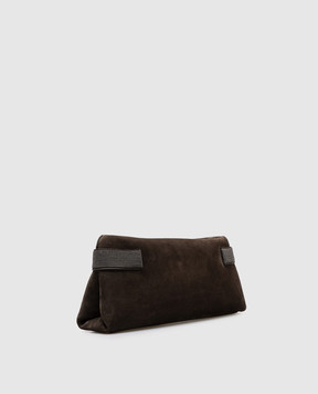 Brunello Cucinelli Brown suede Pouch Essence clutch with monil chain MBDLD2746P