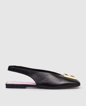 Balmain Black leather slingbacks with metal monogram DN1UK035LNAP