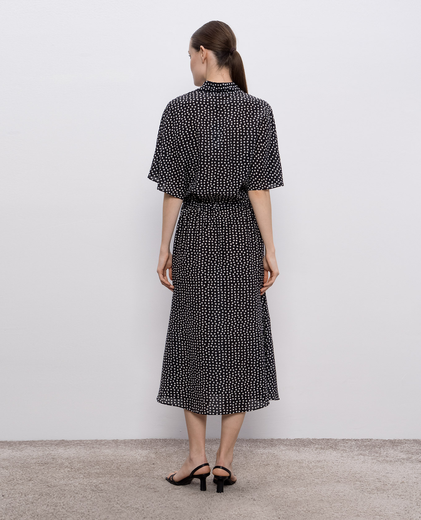 Black polka dot silk shirt dress Jacob Lee 4