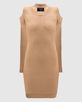 Balmain Beige ribbed midi dress with logo patch EF1R8291KI10