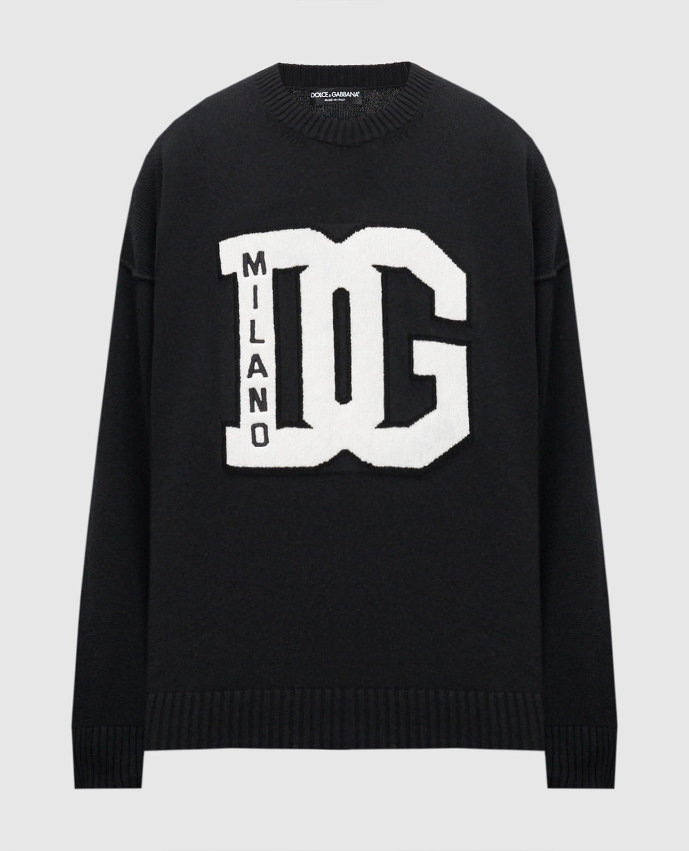 Black wool sweater with textured dg logo dolce&gabbana