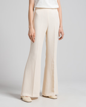 Twinset Beige linen flared pants with logo 241TT2104