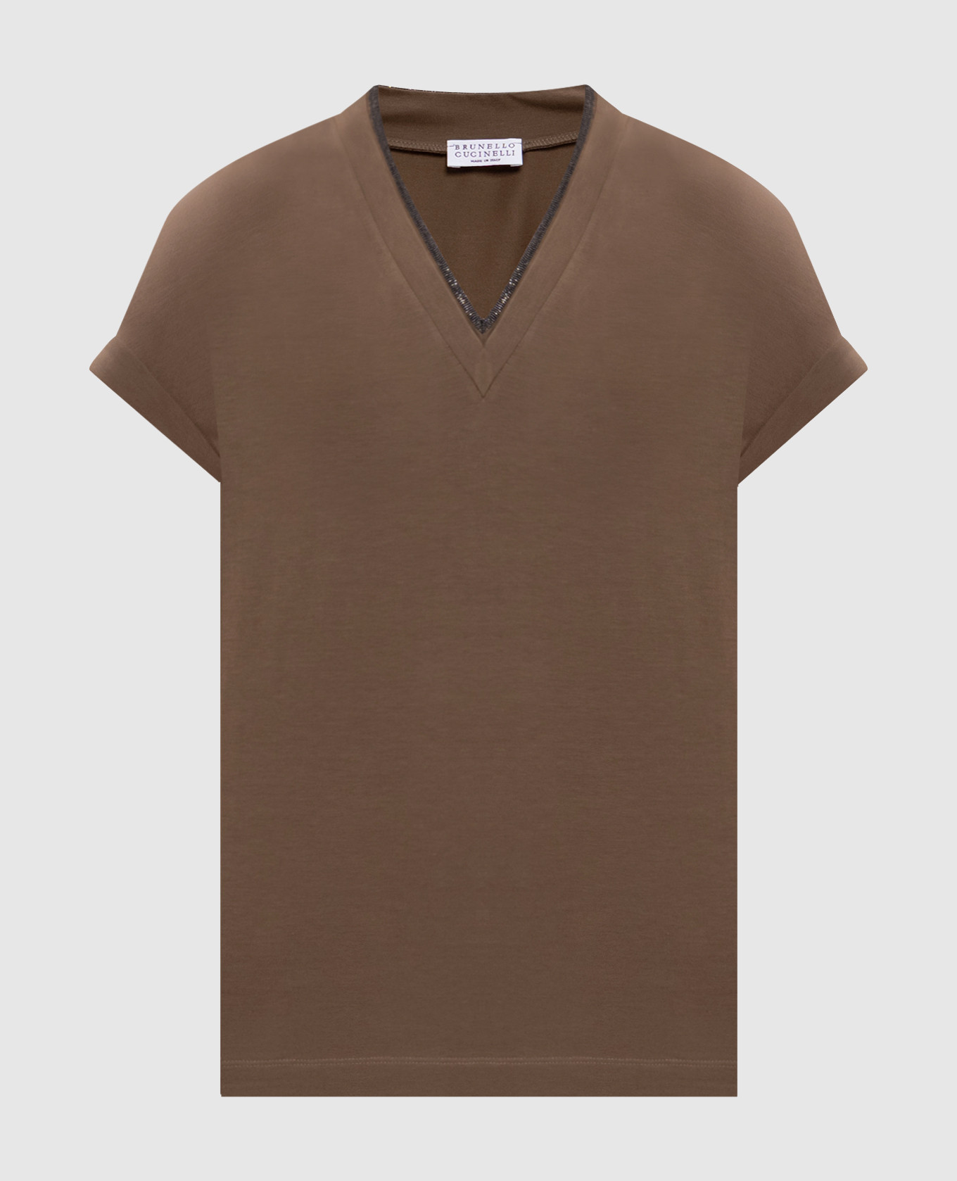 Brown T-shirt with monil chain Brunello Cucinelli