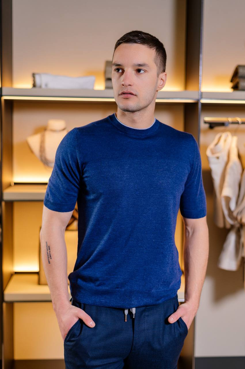 Blue t-shirt with linen and cashmere Cashmere&Whiskey 6