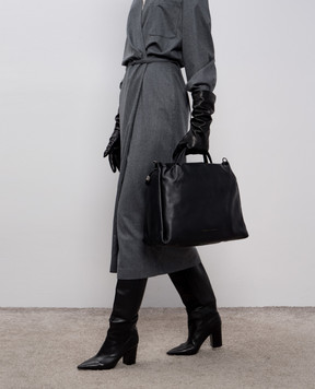 Brunello Cucinelli Mellow black leather tote bag MBGPD3612