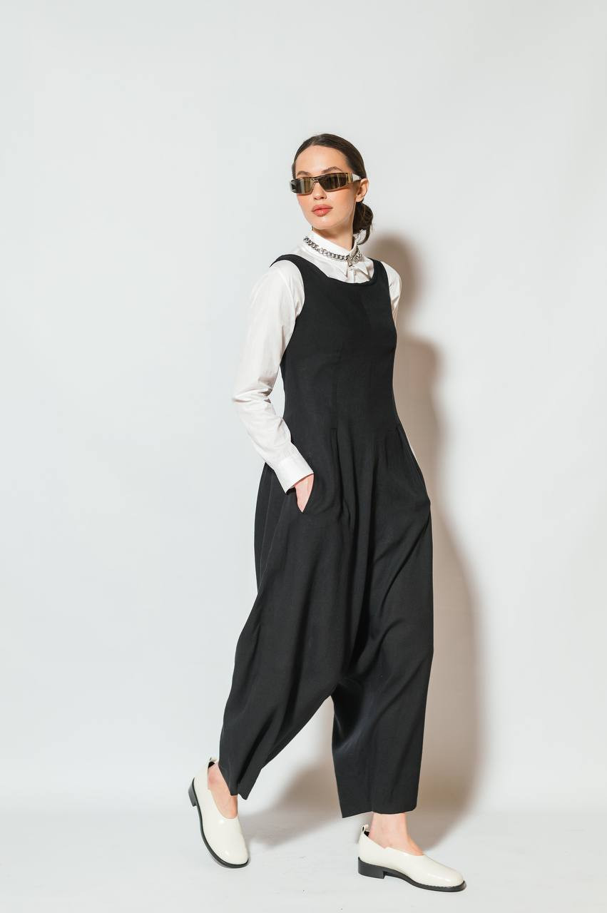 

Black jumpsuit with linen Y`S Yamamoto