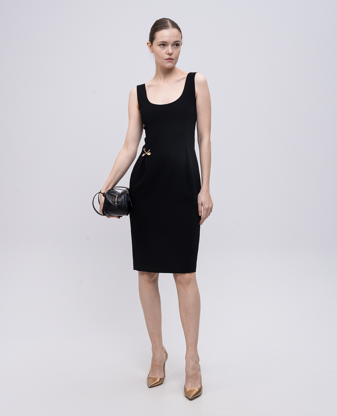 

Black mini dress with decorative pins Versace