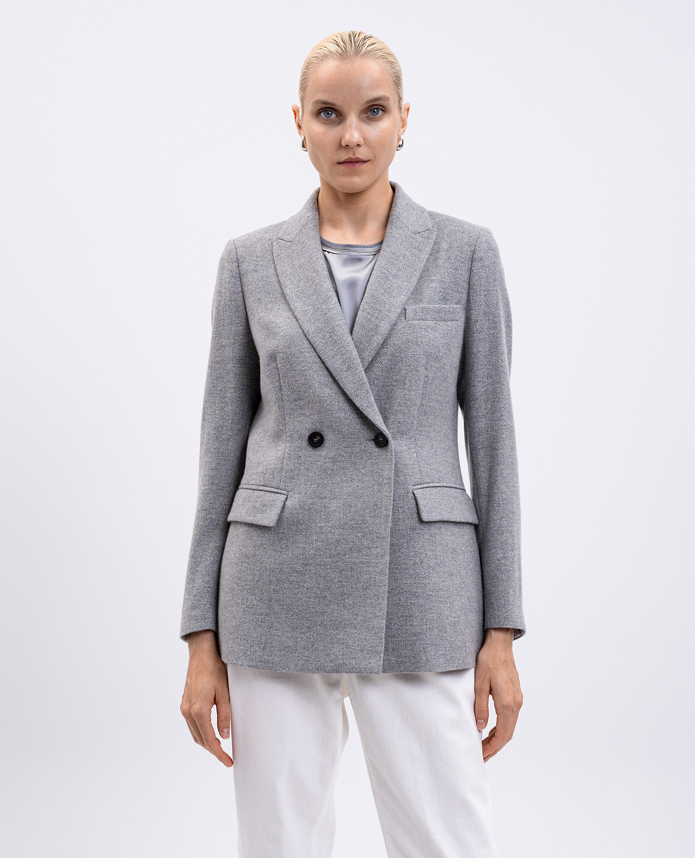 

Gray double-breasted wool jacket with lurex Peserico, Grey