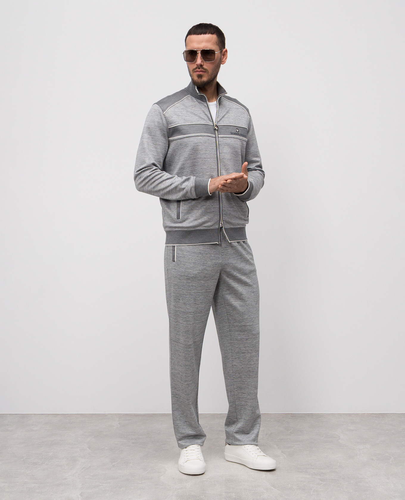 

Grey melange silk and linen tracksuit with logo Stefano Ricci