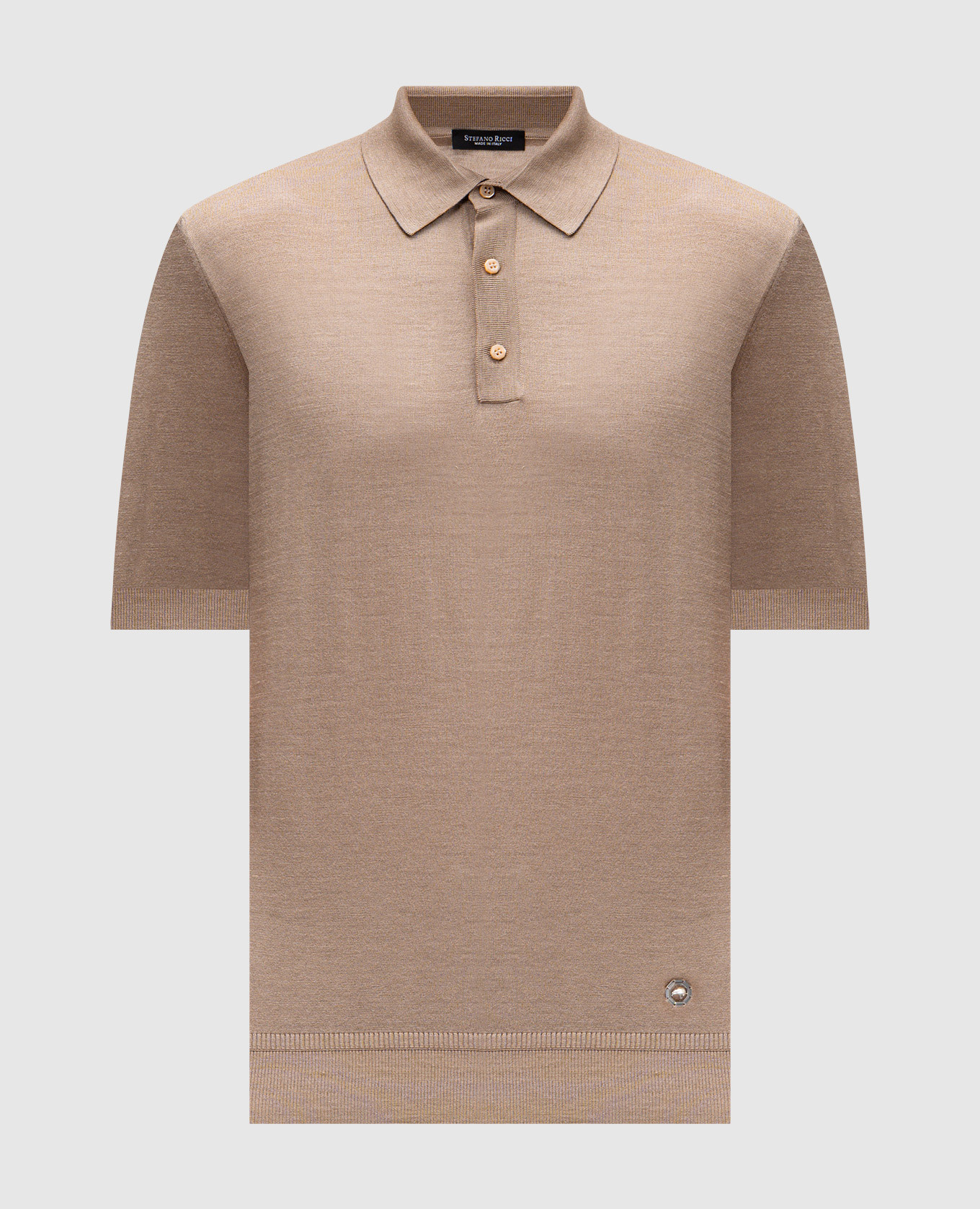 Beige silk polo shirt with emblem Stefano Ricci