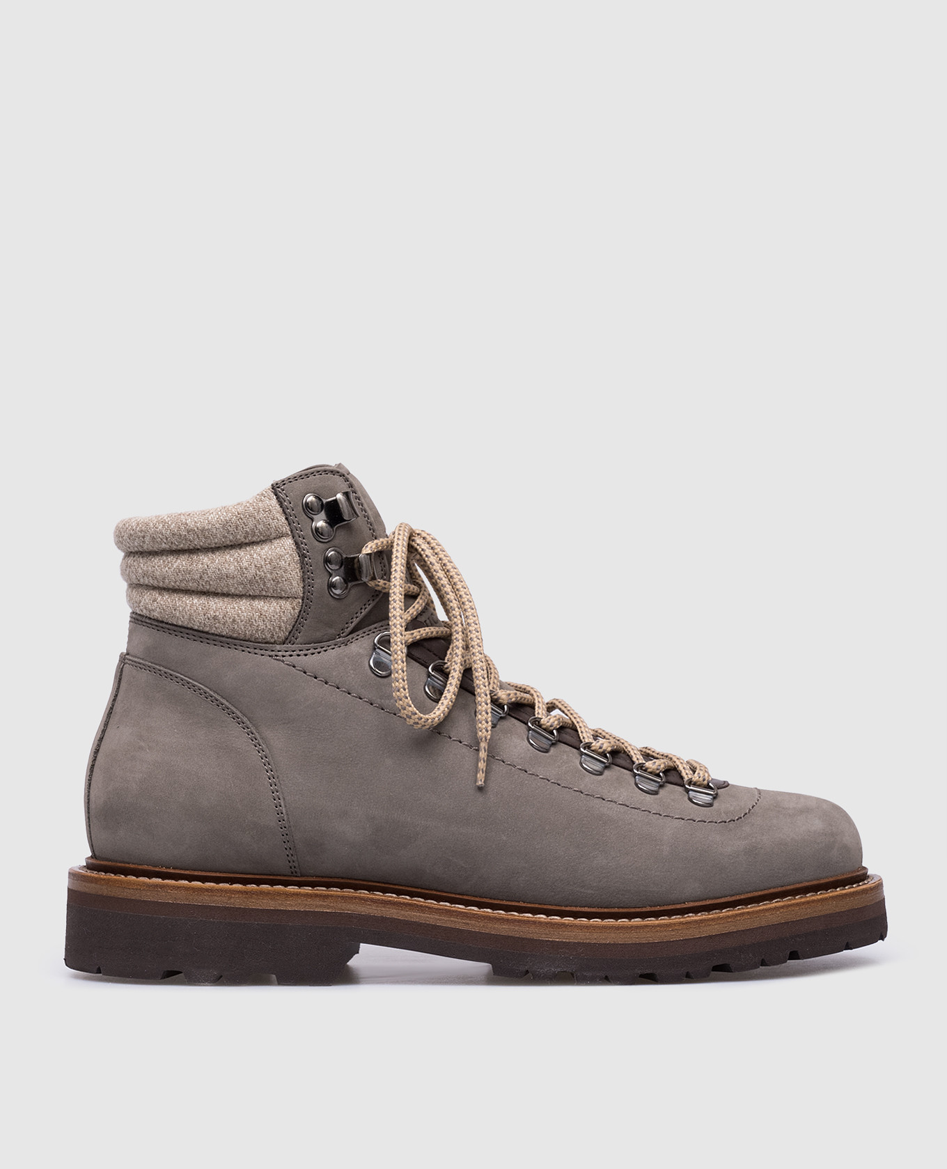 Gray mountain boots in nubuck with fur and logo embossing brunello cucinelli