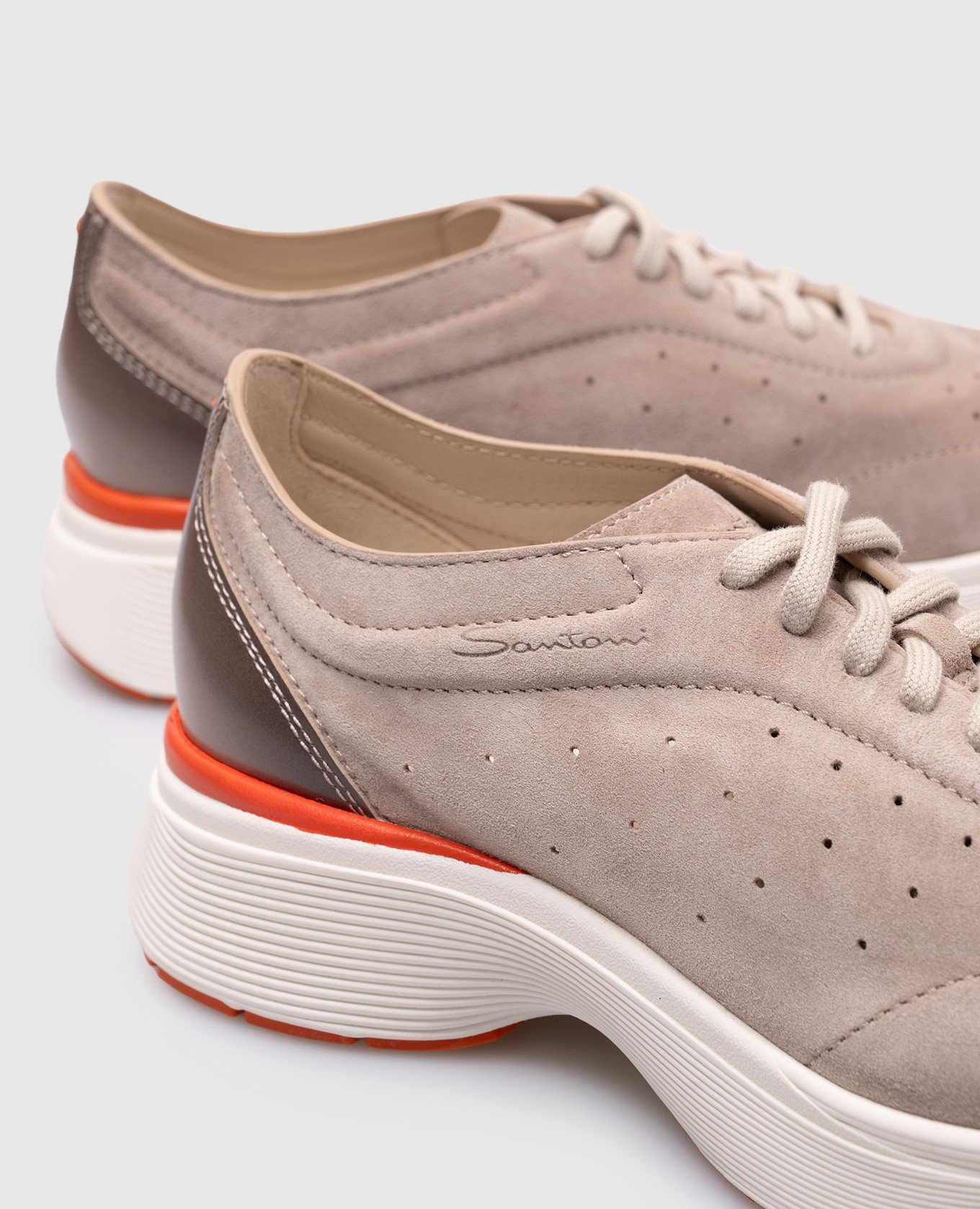 

Beige suede sneakers with logo Santoni