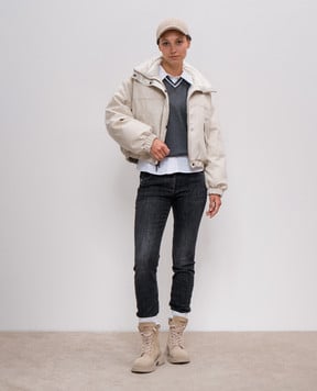 Brunello Cucinelli Beige two-way down jacket with wool and cashmere with monil chain ML1597927