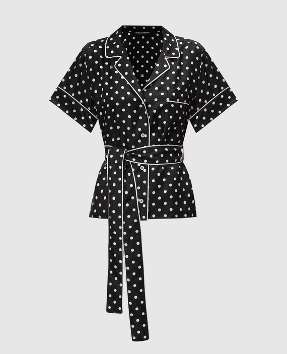 Black silk blouse with peas