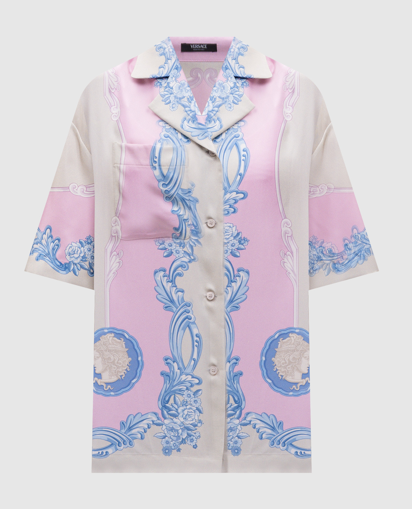 

Grey silk blouse with short sleeves and print Versace