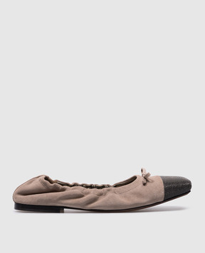 Brunello Cucinelli Beige suede ballet flats with monil chain MZSFC2607