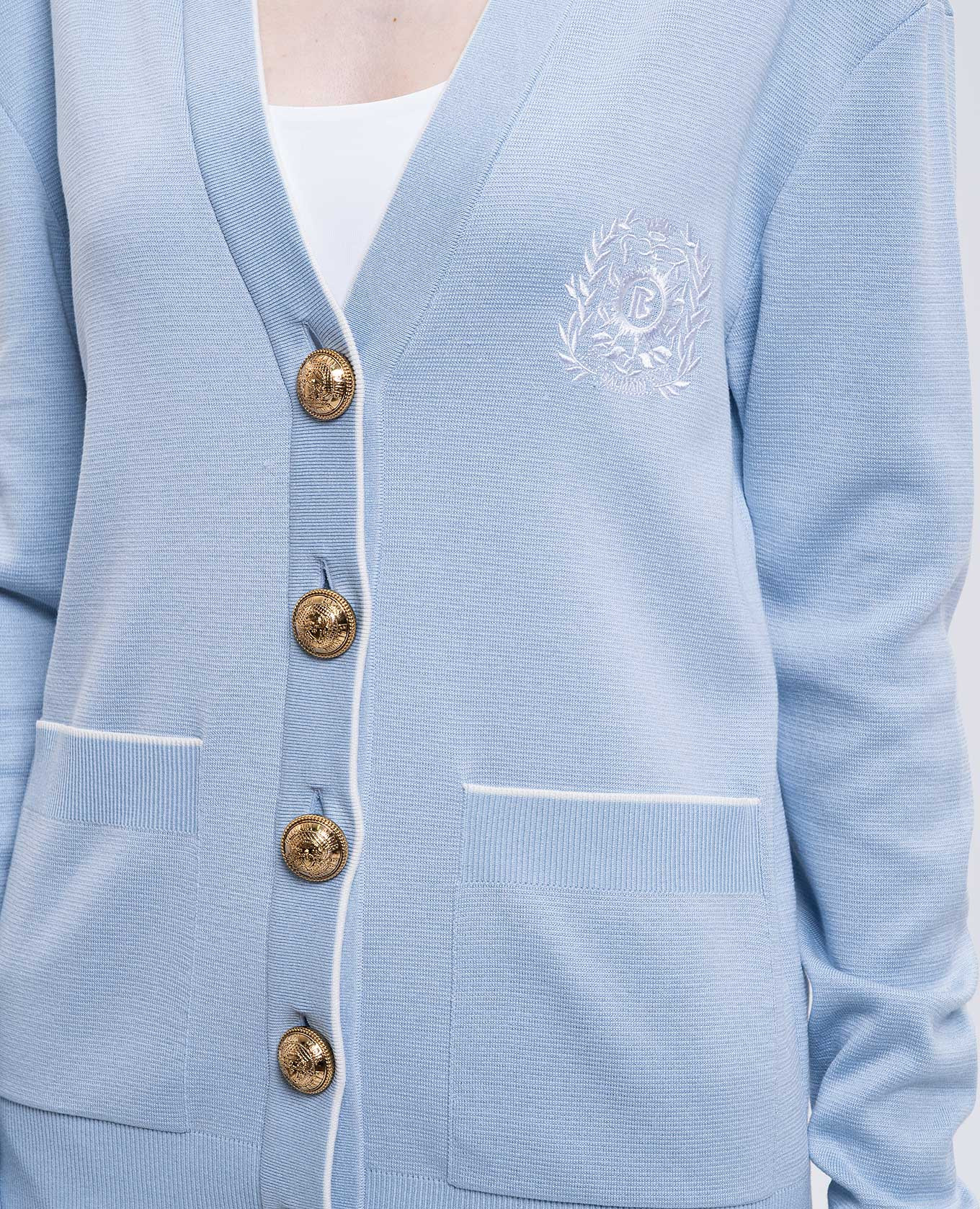 

Blue silk cardigan with embroidered emblem Balmain, Light blue