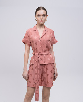 Dolce&Gabbana Pink silk blouse with logo pattern F5G67TFJ1JO