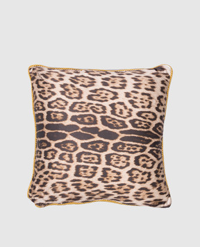 Roberto Cavalli Orange decorative pillow with monogram logo and animal print H0100000019C119