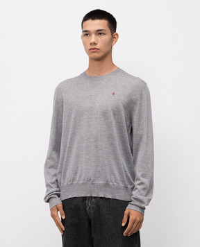 Alexander McQueen Grey wool jumper with embroidered logo emblem 839686Q1BEC