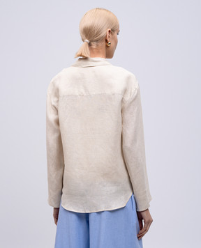 Twinset Beige linen blouse with emblem 251TF2017