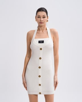 Balmain White ribbed mini dress with logo patch EF1R4023KI10