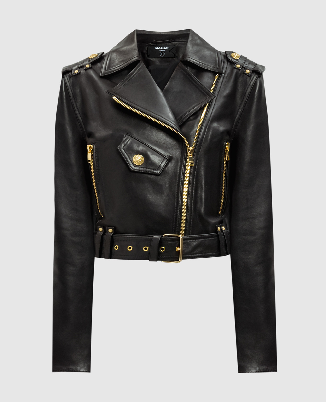 

Black leather jacket with branded rivets Balmain