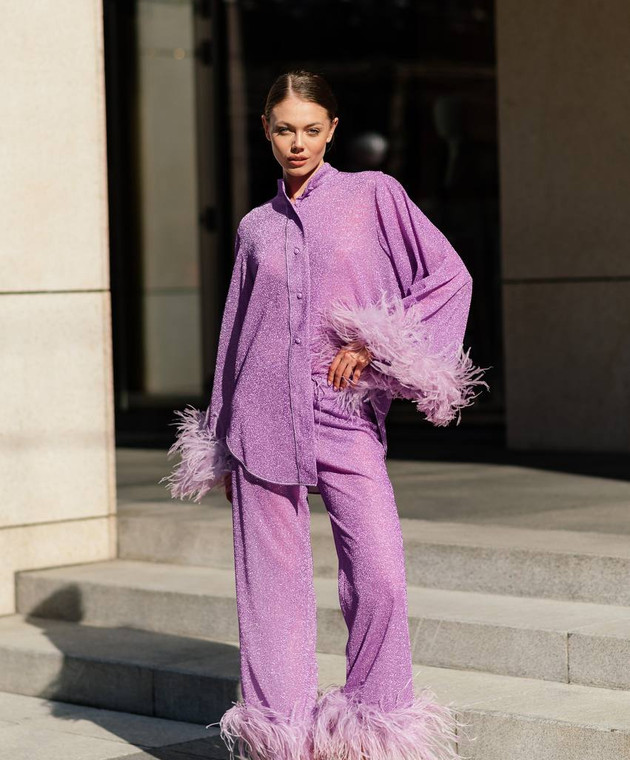 パンツ OSEREE Feather silk pants Pink OFP121 Oseree Pink silk pants for Women Online USA at Darveys.com