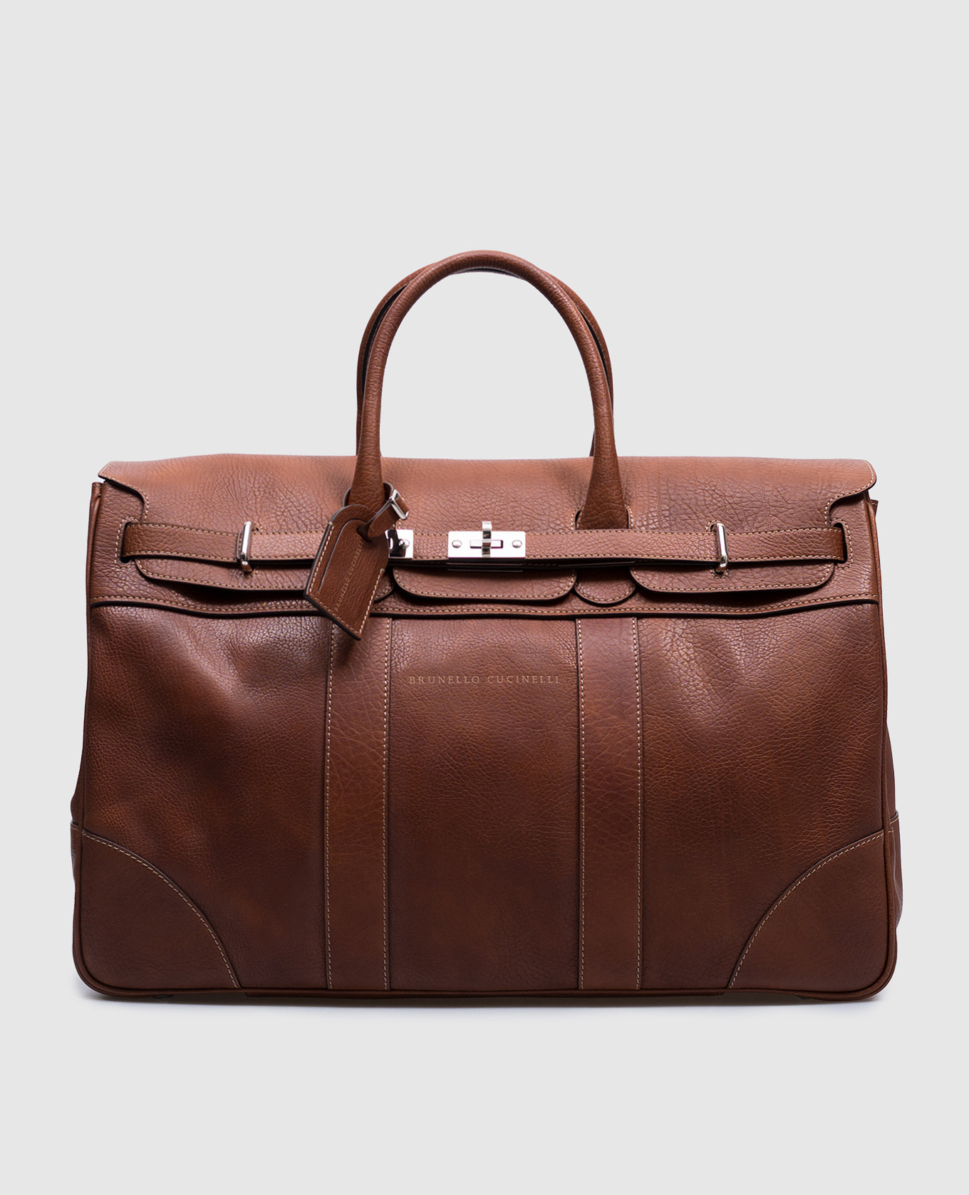 

Country Weekender Brown Leather Travel Bag with Logo Brunello Cucinelli