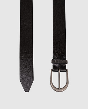 Brunello Cucinelli Black glossy leather belt with monil chain M0TROC31G
